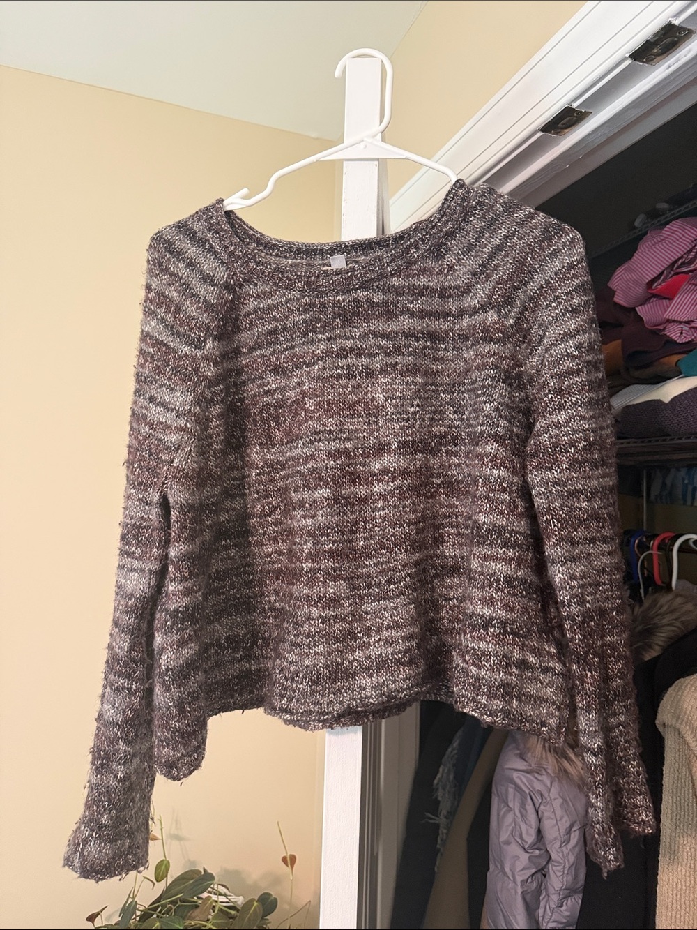 Urban Outfitters Marled Purple & Gray Cropped Crewneck Sweater